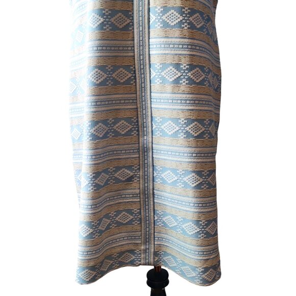 Vintage Lorac Originals Size L/XL? Blue Tan Textured Geometric S/S Sheath Dress - Picture 5 of 10